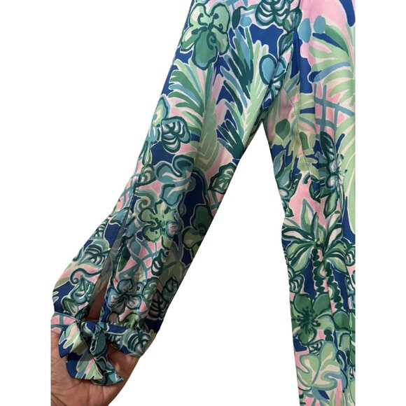 Lilly Pulitzer Womens Blue & Green Tropical Print Tunic Dress With Tie Cuffs med - Picture 3 of 8